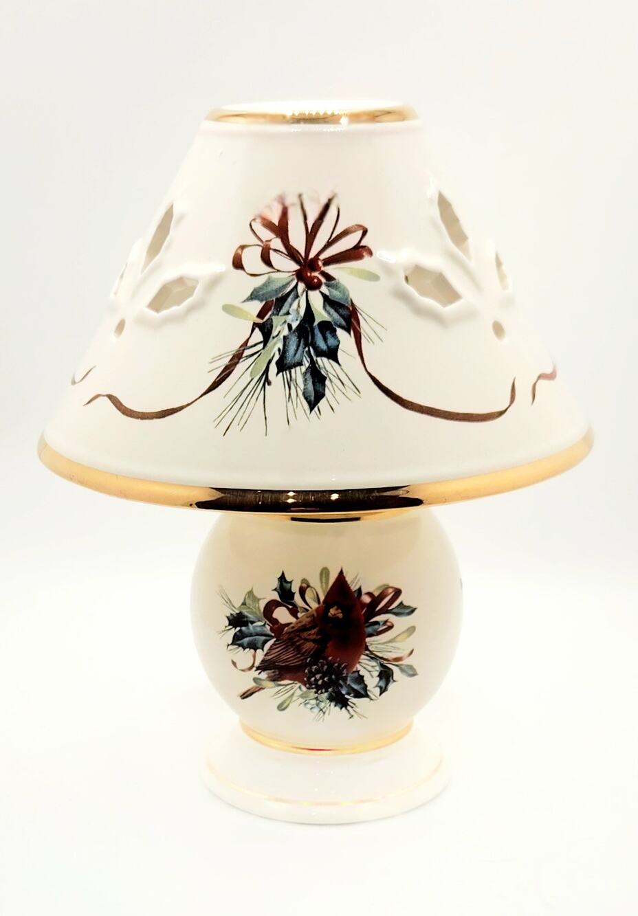 Lenox Winter Greetings Tealight Lamp Cardinal Fine China Gold Trim w/ Box